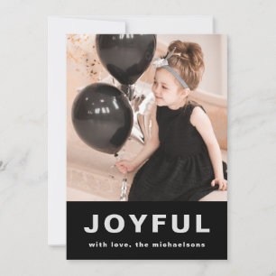 Joyful Christmas Two Photo Black and Silver Holiday Card