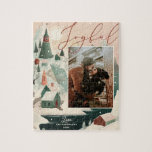 Joyful Christmas winter mountain village landscape Jigsaw Puzzle<br><div class="desc">Cute Christmas Holiday "Joyful" jigsaw puzzle with winter mountain nordic village landscape.</div>