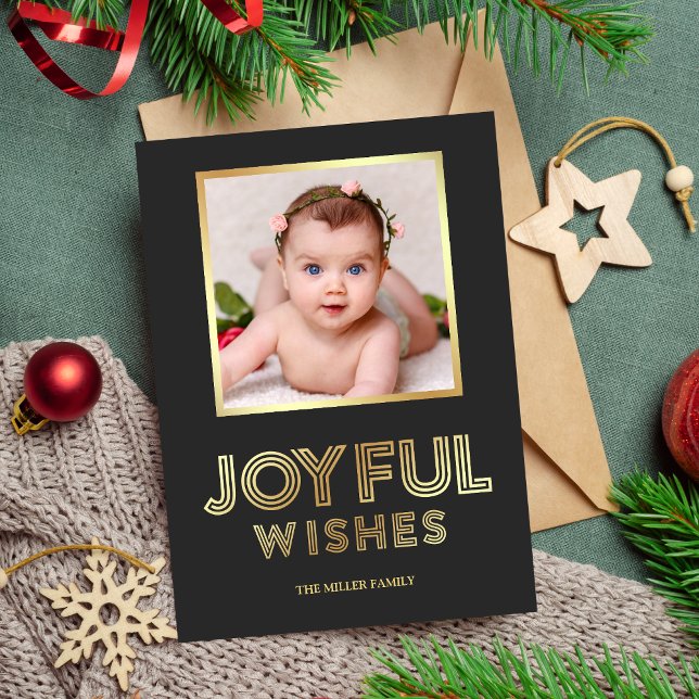 Joyful Christmas Wishes | Grey and Gold Photo Holiday Card (Creator Uploaded)