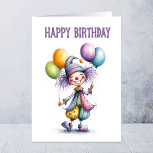 Joyful Clown Holding Balloons Birthday Card