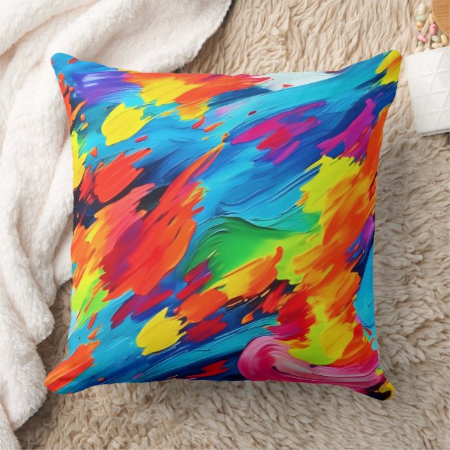 Joyful Colour Explosion Painting Cushion (Blanket)