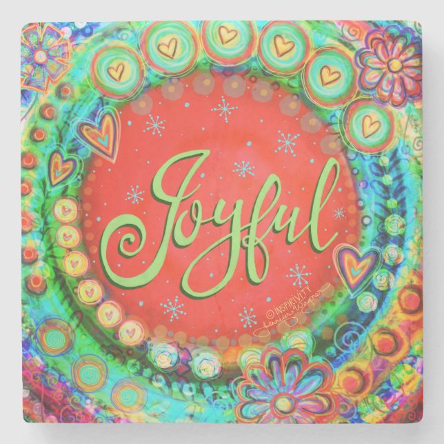 Joyful Colourful Red Fun Whimsical Hearts Drink Stone Coaster (Front)