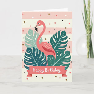 Joyful Coral Bird Birthday Card