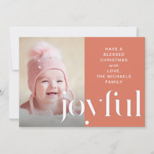 Joyful Coral Photo Christmas Card Holiday Greeting
