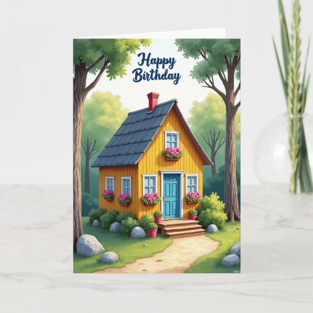 Joyful Cottage Birthday Card (Front)