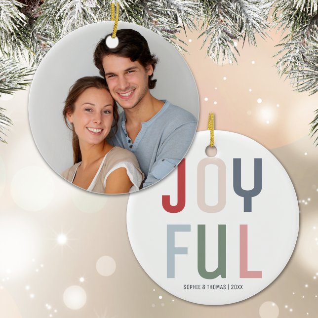 Joyful Couple Photo Christmas Ceramic Ornament (Joyful Couple Photo Christmas Ceramic Ornament)