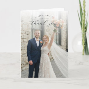 Joyful Cream Romantic Photo Thank You Card