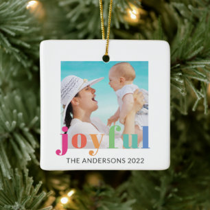Joyful Custom Photo Christmas Ceramic Ornament