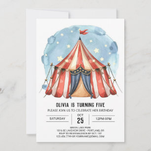 Joyful Custom Watercolor Circus Birthday Invitation