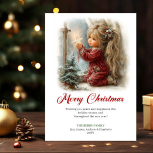 Joyful Cute Little Girl Christmas Scene Holiday Card