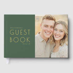 Joyful Dark Green Modern Photo Guest Book