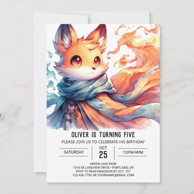 Joyful Digital Fox Birthday Invitation (Front)
