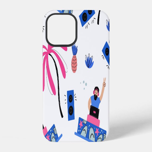 Joyful DJ, tropical beach pattern. iPhone Case (Back)