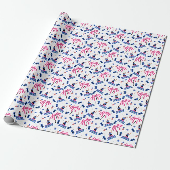 Joyful DJ, tropical beach pattern. Wrapping Paper (Unrolled)