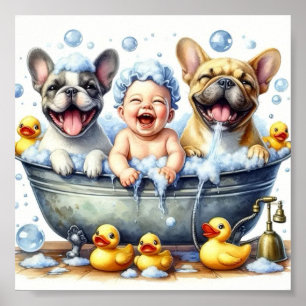 Joyful Dog Bath Time Wall Poster