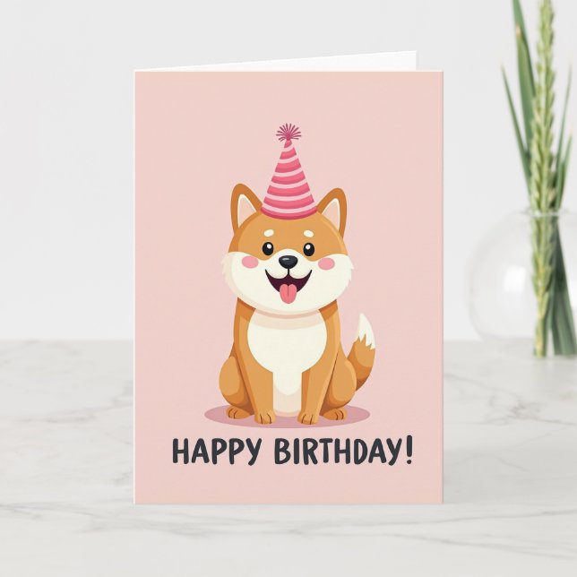 Joyful Dog Hat Birthday Card (Front)