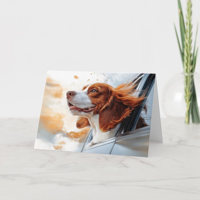 Joyful Dog in the Wind Art Print Card (Front)