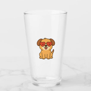 Joyful Dog with Heart Sunglasses, Pet Lover design Glass