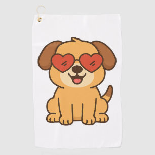 Joyful Dog with Heart Sunglasses, Pet Lover design Golf Towel