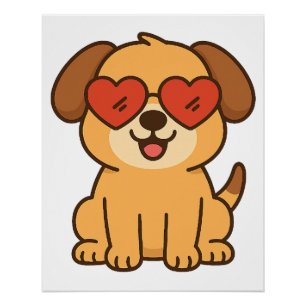 Joyful Dog with Heart Sunglasses, Pet Lover design Poster