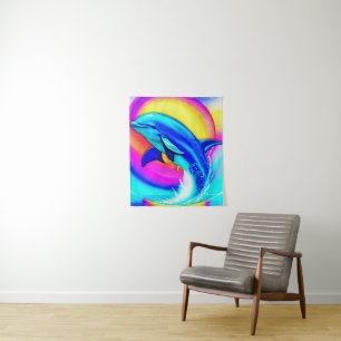 Joyful Dolphin in Rainbow Colours Tapestry