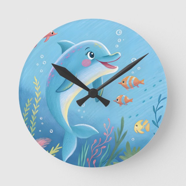 Joyful Dolphin Moments Round Clock (Front)