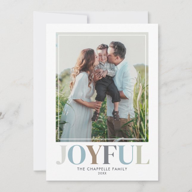 Joyful Double Photo Christmas Holiday Card (Front)
