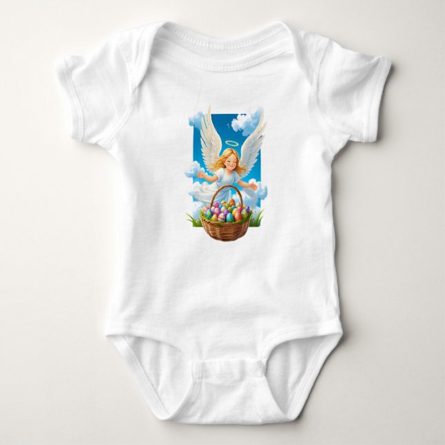 Joyful Easter Angel with Basket Baby Bodysuit (Front)
