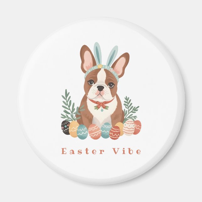 Joyful Easter with French Bulldog in Rabbit Ears Magnet (Front)