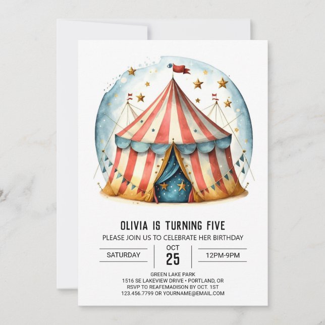 Joyful Editable Whimsy Circus Birthday Invitation (Front)