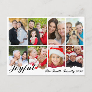 Joyful Eight Photo Elegant Black & White Christmas Holiday Postcard