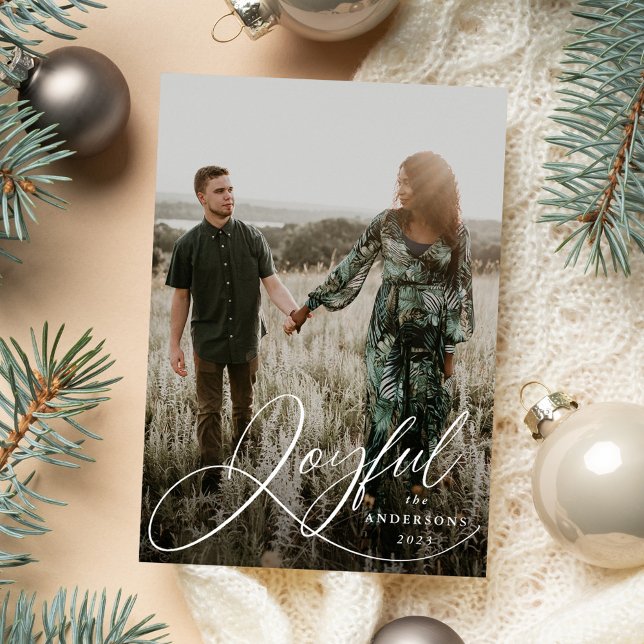 Joyful Elegance Script Photo Holiday Card (Creator Uploaded)