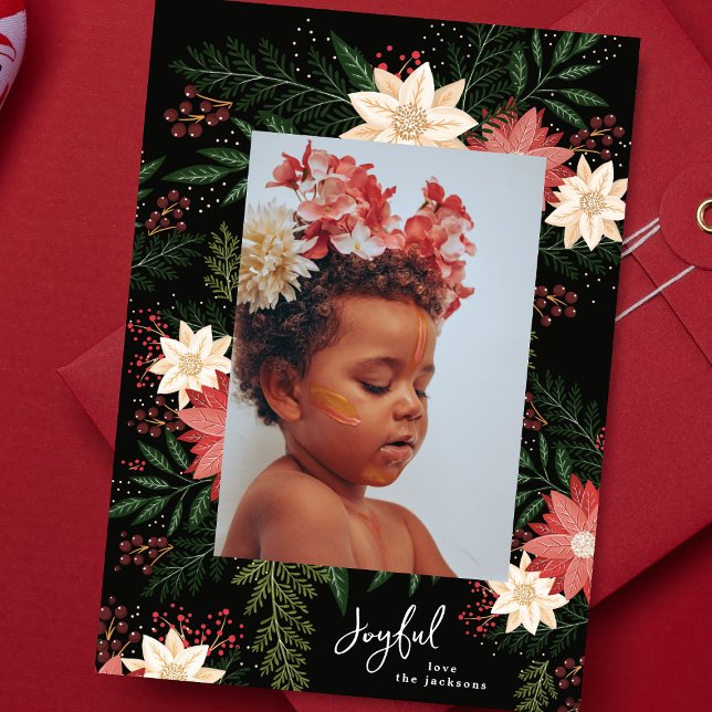 Joyful | Elegant Christmas Botanical Splendour Holiday Card (Creator Uploaded)