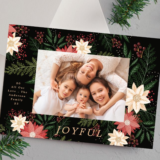Joyful | Elegant Christmas Poinsettia Splendour Holiday Card (Creator Uploaded)