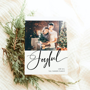 Joyful Elegant Script and Two Photos Christmas Holiday Card