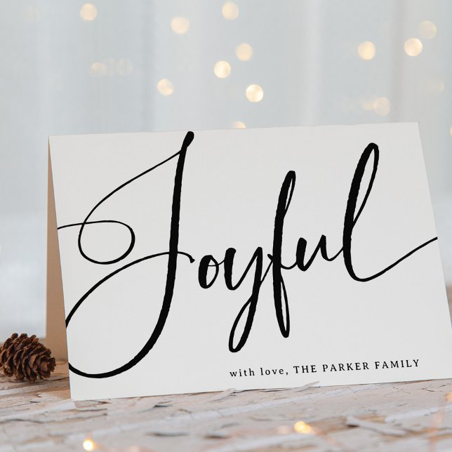 Joyful | Elegant Script on Red Holiday Card (A festive Christmas card with elegant calligraphy)