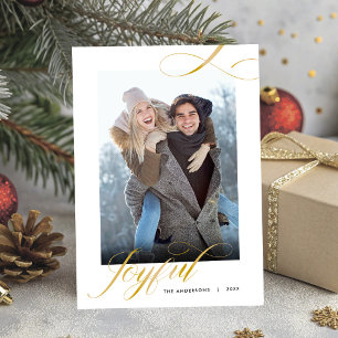 Joyful Elegant Script Photo Christmas Holiday Card