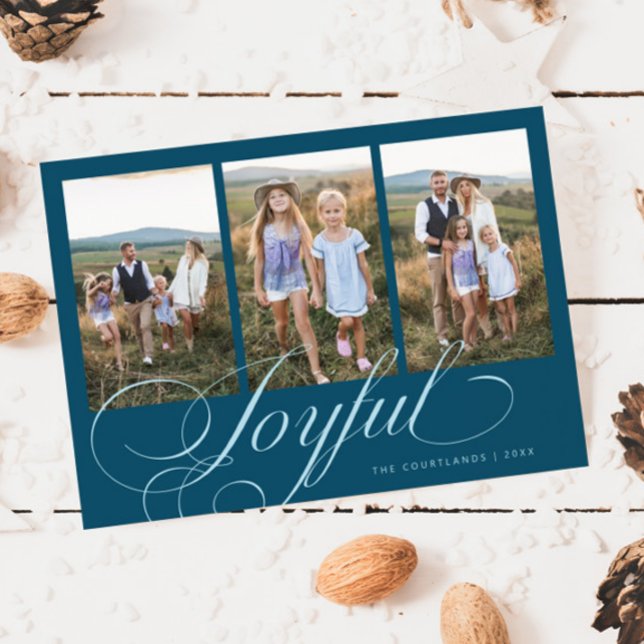Joyful Elegant Script Teal Multi Photo Holiday (Creator Uploaded)