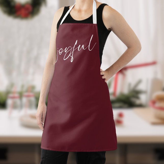 Joyful Elegant White Calligraphy Burgundy Apron (Creator Uploaded)