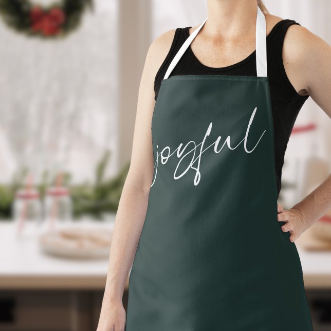 Joyful Elegant White Calligraphy Dark Green Apron (Change any colors as your wish!)