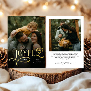 Joyful Family 2 Photo Christmas Foil Holiday Card