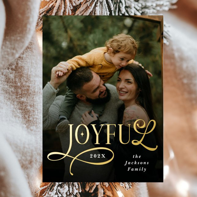 Joyful Family 2 Photo Christmas  Foil Holiday Card (Creator Uploaded)
