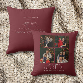 Joyful Family 4 Photo Modern Name Keepsake Cushion