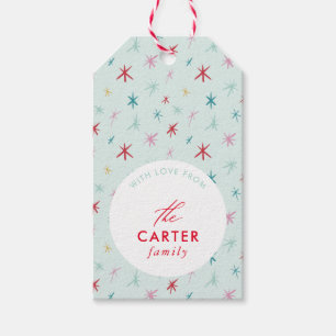 JOYFUL FAMILY modern drawn festive star colourful Gift Tags