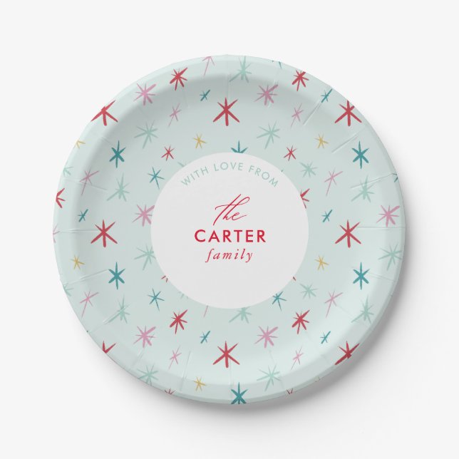 JOYFUL FAMILY modern drawn festive star colourful Paper Plate (Front)
