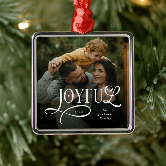 Joyful Family  Photo Christmas  Metal Ornament (Tree)