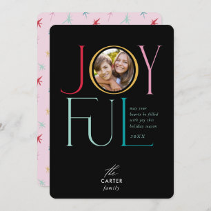 JOYFUL FAMILY PHOTO modern elegant icon colorful 2 Holiday Card