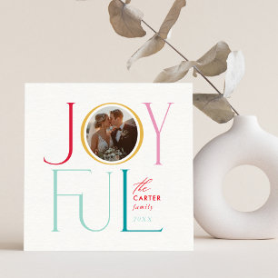 JOYFUL FAMILY PHOTO modern elegant icon colourful Holiday Card