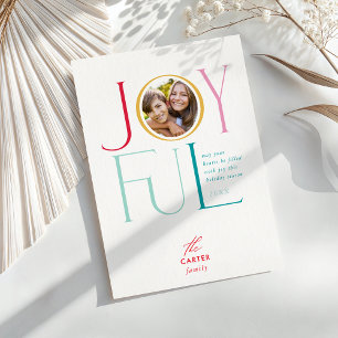 JOYFUL FAMILY PHOTO modern elegant icon colourful Holiday Card