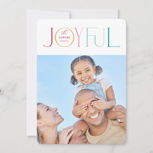 JOYFUL FAMILY PHOTO modern elegant light colourful Holiday Card (Front)